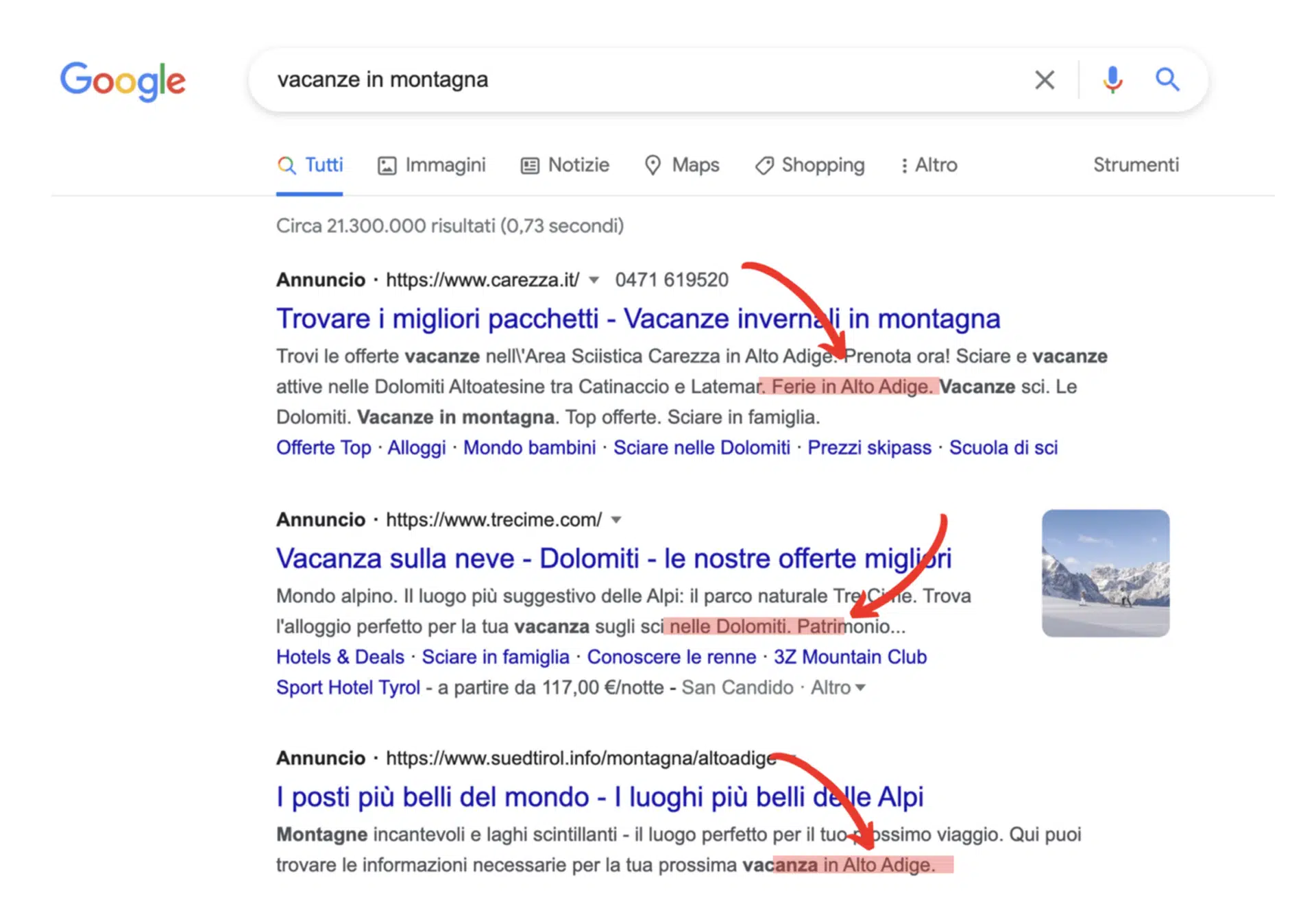 Ricerca Google vacanze montagna